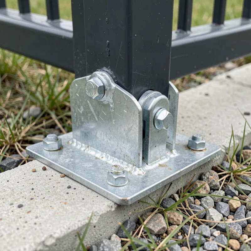 Chariot à galets d&rsquo;un portail autoportant fixé sur sa longrine béton